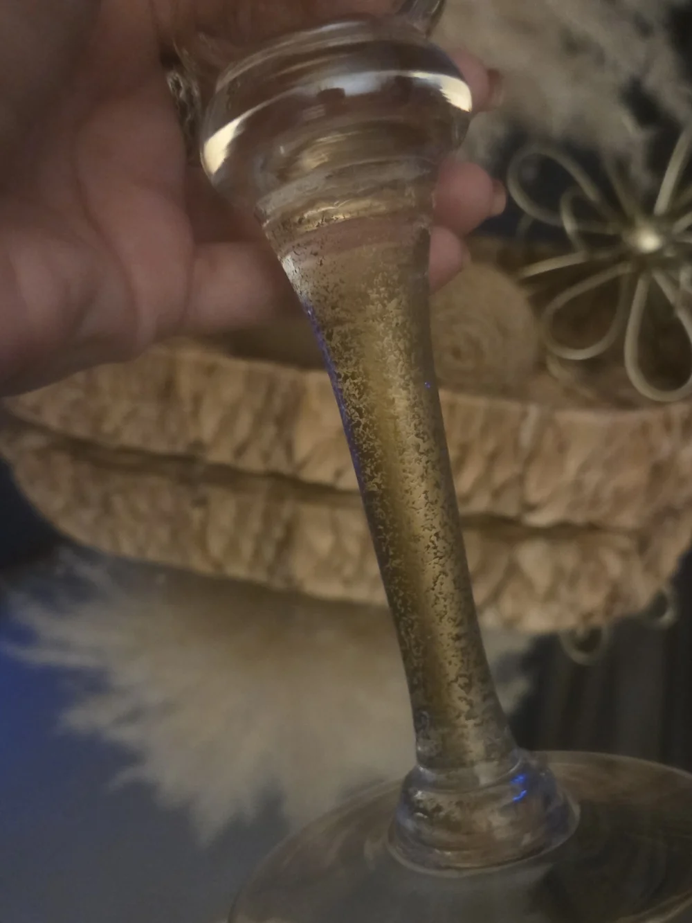 Vintage Oversized Smoky Gold Stemmed Goblet Vase Decor